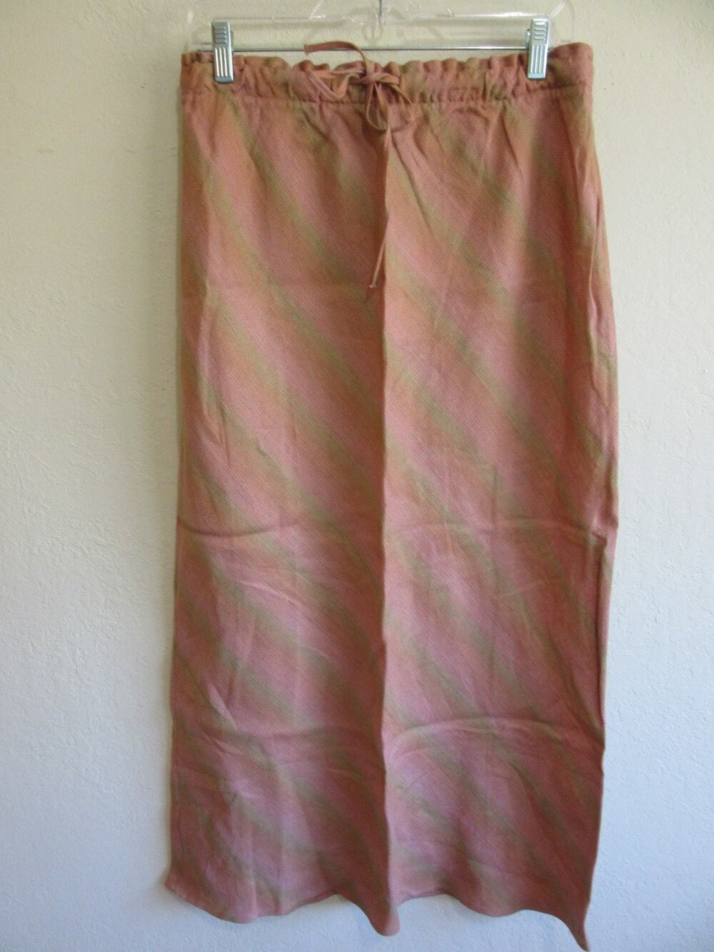 ZARA Pink & Green Diagonal Stripe Maxi M Elasticized Waist Straight Skirt-NWT-CA